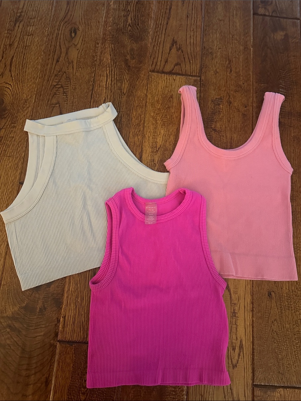 3-Pack women’s Ribbed Tank Tops LOT in Pink, Hot Pink, and Cream